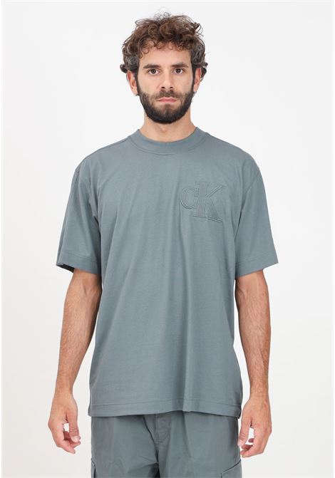 Green short-sleeved T-shirt for men with CK monogram embroidery CALVIN KLEIN JEANS | J30J325657PSLPSL
